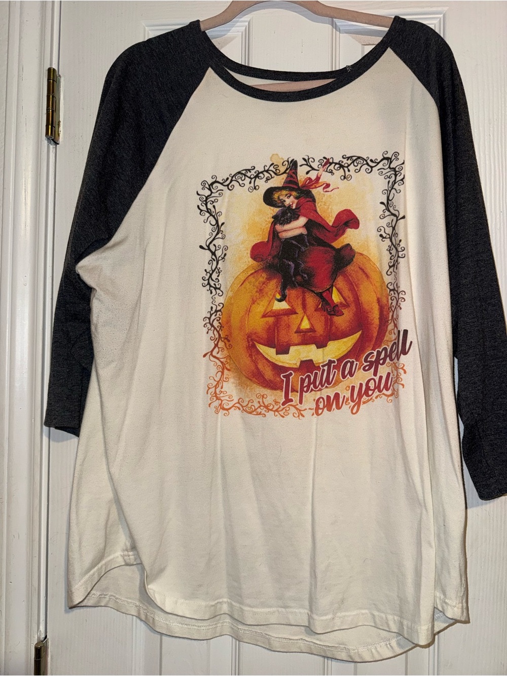 Ivory and Black Halloween Raglan Tee - I Put a Spell on You